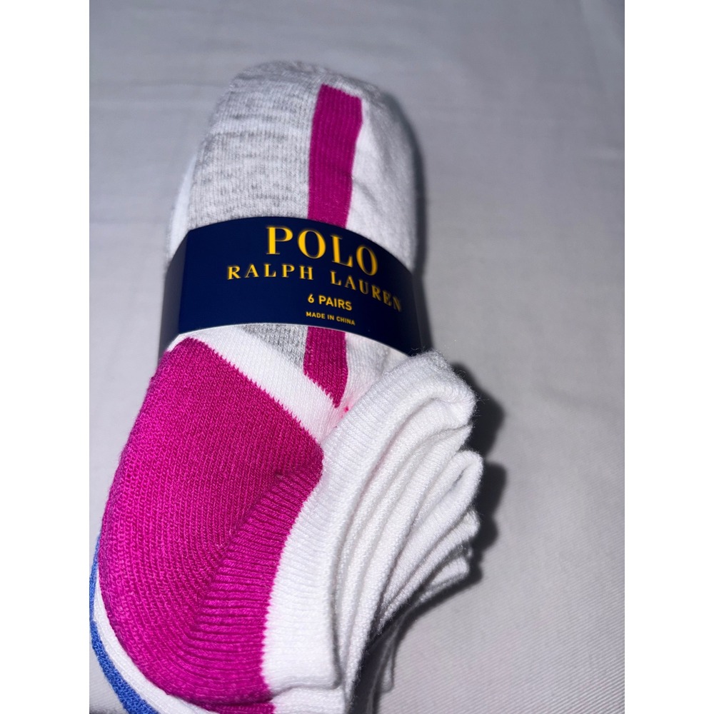 Polo Ralph Lauren Womens 6 Pair Low Cut Ankle Socks White Pink Blue
